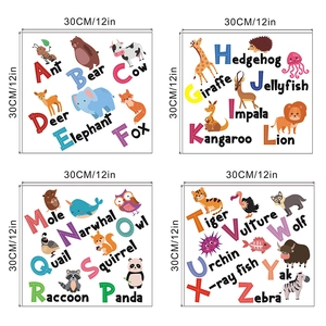 Detailed set of 4 forest animal alphabet wall stickers with letters and cartoon figures