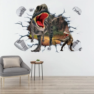 3D Dinosaurier Wandtattoo mit T-Rex Durchbruch Effekt für Wohnzimmer Dekoration