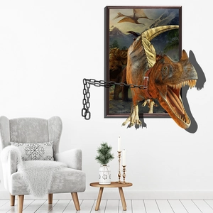 3D dinosaur wall sticker with breaking chain effect for home living room decor