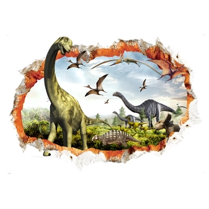 3D realistische dinosaurus muursticker met prehistorische dieren die door de muur breken