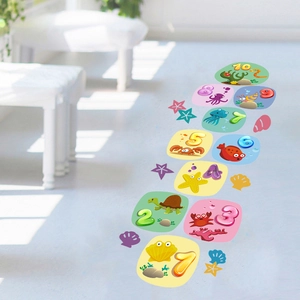 Ocean animal hopscotch floor stickers with numbers for kids room decor and interactive play