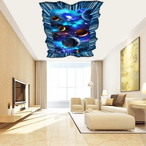 3D space galaxy wall sticker with planets and stars for living room and bedroom decor