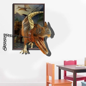 3D Carnotaurus dinosaur wall decal with broken chains for kids room decor