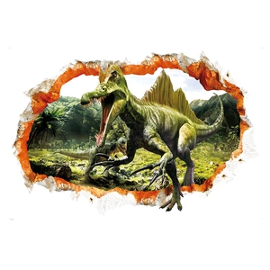 3D broken wall dinosaur wall sticker with realistic green Spinosaurus for home decor