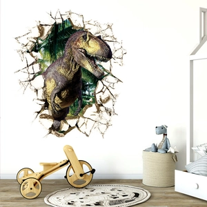 3D Wandtattoo mit realistischem T-Rex Dinosaurier Durchbruch Wald für Kinderzimmer Deko