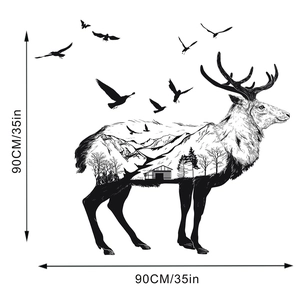 Detail showing 90cm deer silhouette wall sticker with mountain and forest landscape