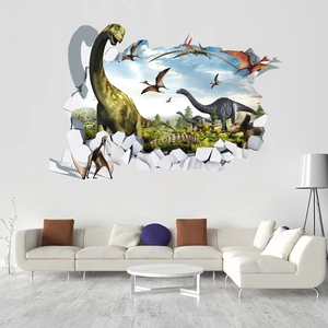 3D dinosaur wall sticker with broken wall effect for living room or kids bedroom decor