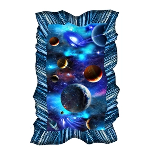 3D outer space wall sticker featuring planets and nebula with cracked wall effect deco
