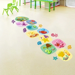 Ocean life hopscotch wall sticker with numbers and sea creatures for kids room decor