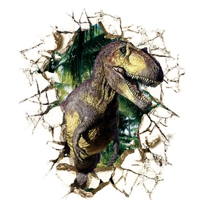 3D Wandaufkleber mit T-Rex Durchbruch durch weiße Steinwand für Wanddekoration