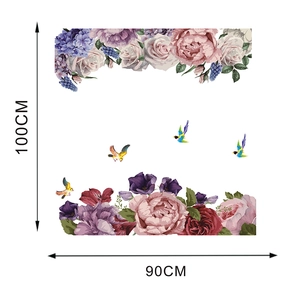 Vinilos decorativos de peonías y pájaros con dimensiones de 100 cm de alto y 90 cm de ancho