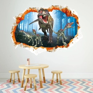 3D Dinosaur Breaking Wall Sticker PVC T-Rex Raptor Forest Pattern Removable Waterproof Mural For Kids Room Home Decor