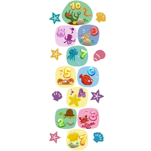 Colorful sea creature digital hopscotch floor stickers with crab turtle octopus design