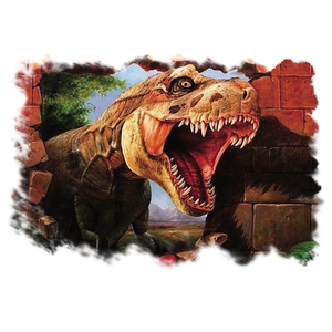 3D-Wandsticker mit einem T-Rex, der durch eine Ziegelwand bricht, für Deko