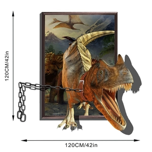 Detail showing 3D dinosaur wall sticker texture and dimensions of 120cm for room decor