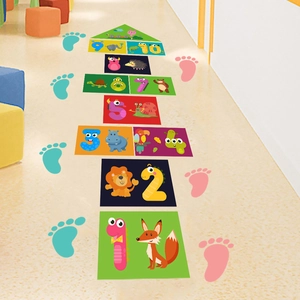 Colorful animal hopscotch wall stickers for kids room floor and corridor decoration