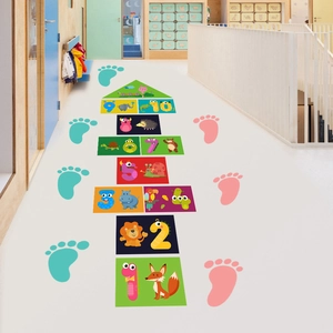 Kids Hopscotch Animal Number Wall Sticker Waterproof PVC Cartoon Animals Educational Game Decal For Playroom Nursery Decor