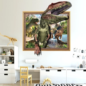 3D Dino Wandtattoo mit T-Rex Durchbruch Design für Kinderzimmer Wanddekoration