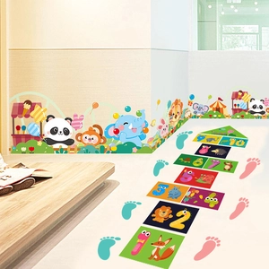 Hopscotch animal wall stickers for kids room with colorful numbers and cartoon characters