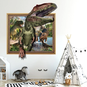 3D Wandtattoo mit brüllendem Dino, der durch die Wand bricht, für Kinderzimmer Deko