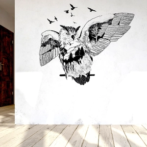 Artistic owl wall sticker with forest silhouette design for modern home interior decor