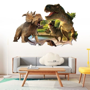3D Dino Wandaufkleber mit Mauerdurchbruch-Effekt für moderne Wohnzimmerdekor