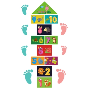 Colorful animal hopscotch wall stickers for kids room floor and wall decoration