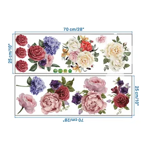 Tabla de tallas detallada para pegatinas de pared flores con medidas de 70x25 cm por hoja