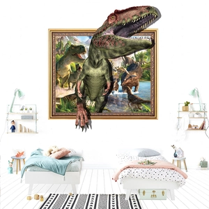 3D Dinosaurier Wandtattoo mit T-Rex und Triceratops für Kinderzimmer Wanddeko