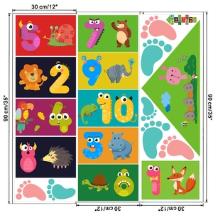 Educational animal number wall decals for children with hopscotch game stickers set