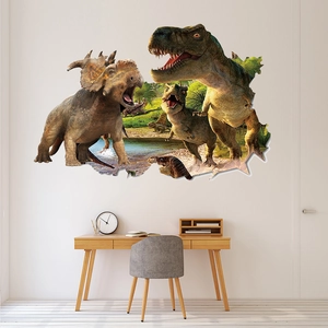 Detailansicht 3D-Dinosaurier-Wandsticker mit realistischem Durchbruch-Effekt für Deko