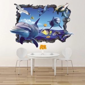 Sticker mural 3D détaillé avec dauphins et tortues pour une décoration d'intérieur