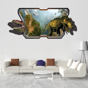 3D Dinosaurier Wandtattoo mit T-Rex Durchbruch-Effekt für moderne Wohnzimmer Dekorationen