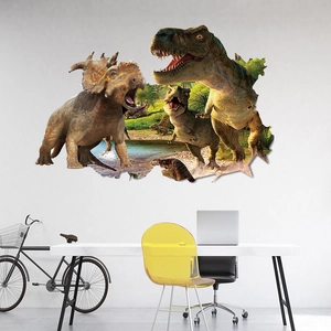 3D-Dinosaurier-Wandaufkleber mit T-Rex und Triceratops für moderne Innendekoration