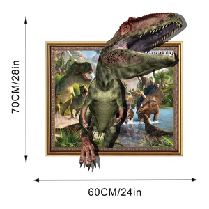 3D-Dinosaurier Wandtattoo Größentabelle zeigt 70x60cm Maße für Kinderzimmer Deko