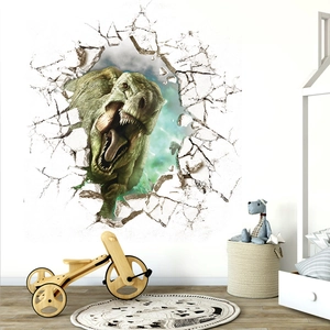 3D Broken Wall Dinosaur Wall Sticker Waterproof PVC T-Rex Decal For Kids Room Bedroom Home Decor Creative Wall Art Poster