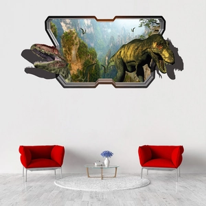 Detaillierter 3D-Wandaufkleber mit realistischen Dinosauriern durch einen Metallwandrahmen