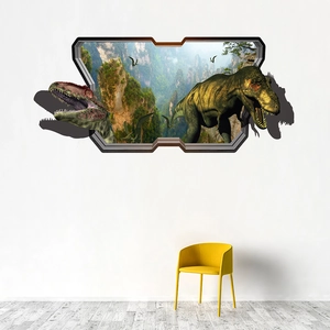 3D Dinosaurier Wandtattoo mit T-Rex und Wald für Wohnzimmer Wanddekoration