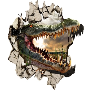 Realistischer 3D Wandsticker Krokodil Wanddurchbruch für kreative Wohnzimmer Dekoration