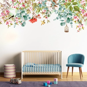 Blumen Vogelkäfig PVC Wandaufkleber Wasserdicht Selbstklebend Pflanze Vogel Abziehbild Für Wohnzimmer Schlafzimmer Kunst Wandbild