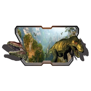 3D Dinosaurier Wandtattoo mit T-Rex und Bergblick für Wohnzimmer und Kinderzimmer Deko