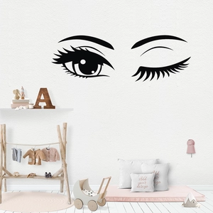 Stickers muraux cils en vinyle noir avec design œil clin d'œil pour chambre d'enfant
