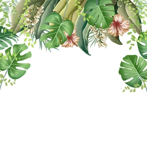 Tropical green monstera leaves and hibiscus wall stickers for living room decor