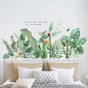 Nordic Style Green Tropical Leaves Wall Decals With Birds Motivational English Quotes Waterproof PVC Removable Stickers For Living Room Bedroom Decor