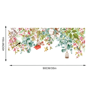 Detaillierte Maße von 40x90cm Blumenranken-Wandtattoos mit Vögeln und Käfigmotiven