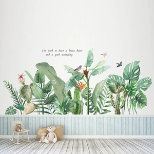 Nordic tropical green leaves and birds wall sticker with inspirational English quotes