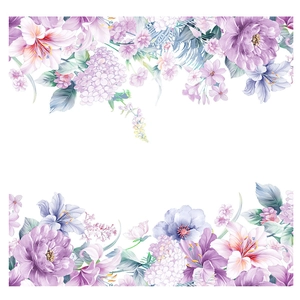 Detalle de vinilos de peonías y lirios con elegantes texturas florales pintadas