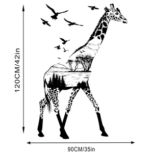 Black giraffe silhouette wall sticker with landscape double exposure, 120cm by 90cm size