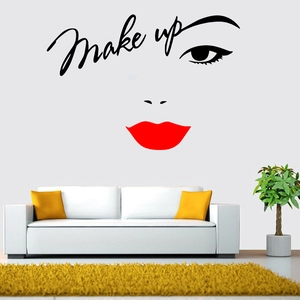 Modern vinyl wall sticker with red lips and black makeup eyes for living room decor