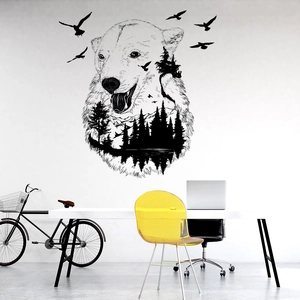 Artistic polar bear wall sticker featuring forest and mountain silhouettes for modern rooms
